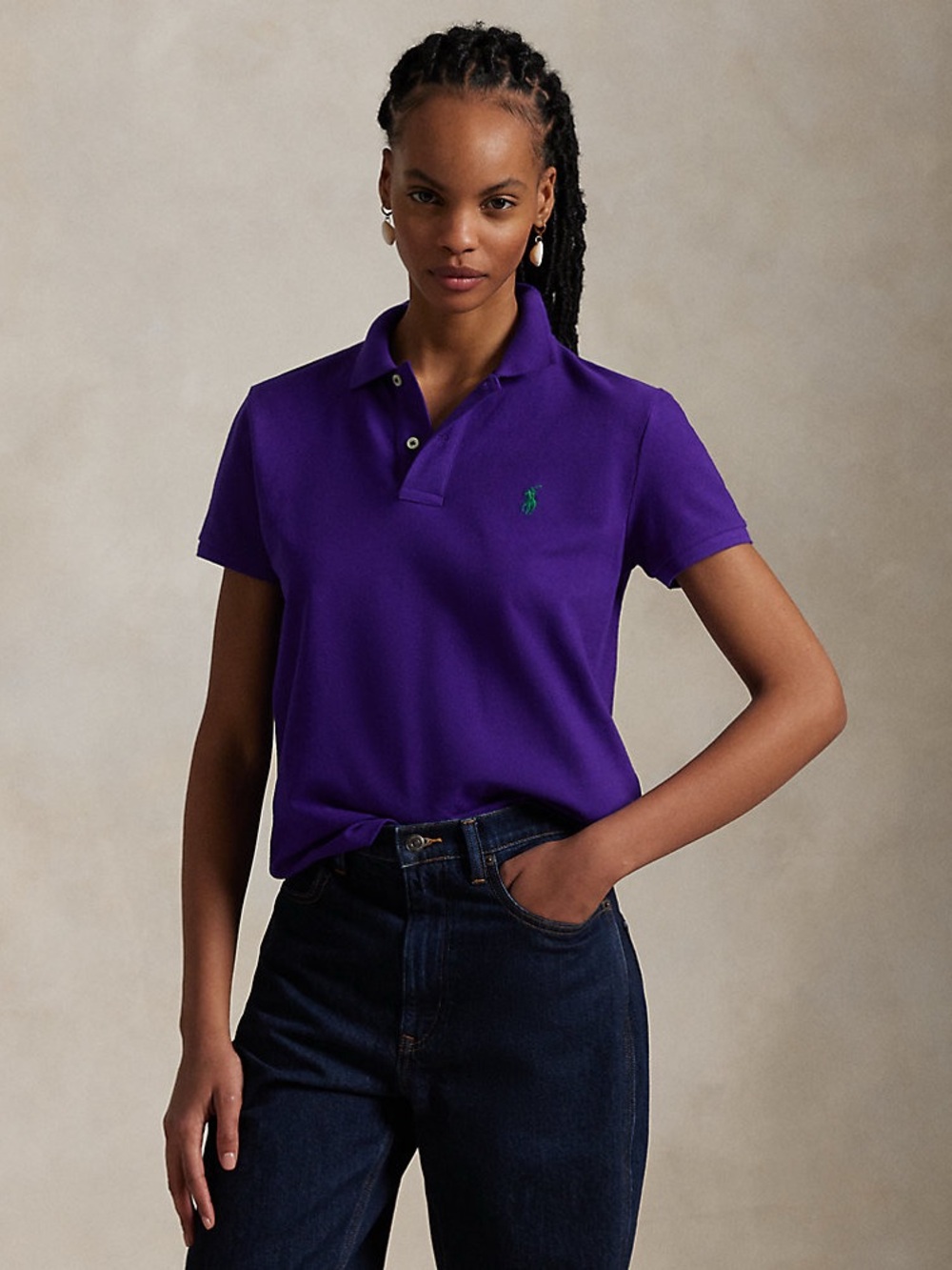 Ralph Lauren Women's Polo Shirt in Vibrant Purple with Green Logo